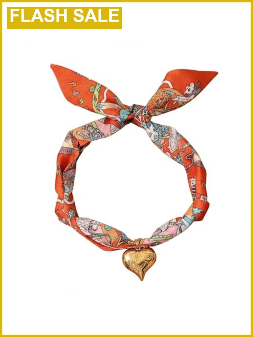 Silk Scarf Bandana Necklace Gold Heart Charm Boho Women's Jewelry